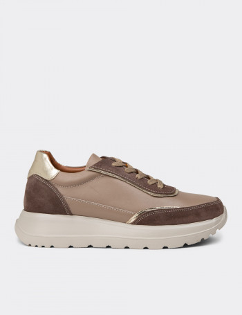 Kadın Hakiki Deri Vizon Renk Sneaker Ayakkabı