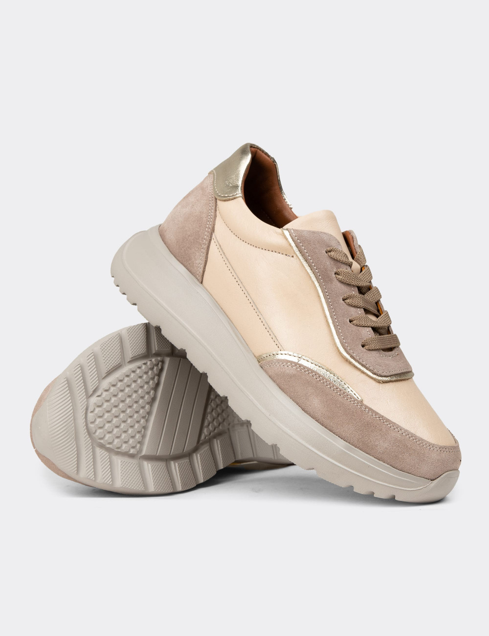 Kadın Hakiki Deri Bej Sneaker Ayakkabı - M0509ZBEJE01