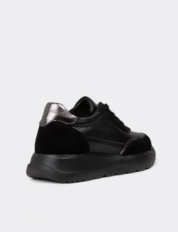 Kadın Hakiki Deri Siyah Sneaker Ayakkabı - M0509ZSYHE01