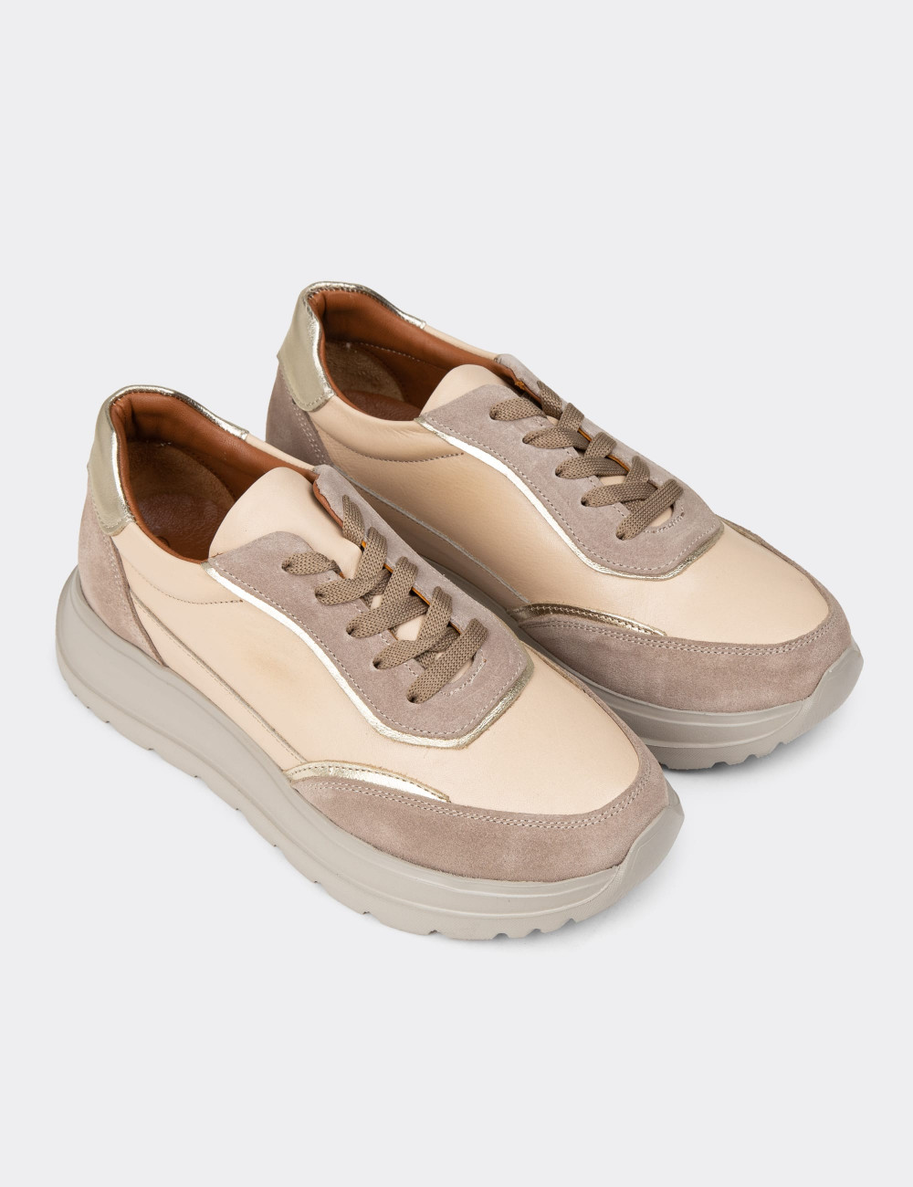 Kadın Hakiki Deri Bej Sneaker Ayakkabı - M0509ZBEJE01