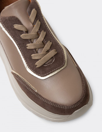 Kadın Hakiki Deri Vizon Renk Sneaker Ayakkabı