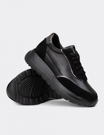 Kadın Hakiki Deri Siyah Sneaker Ayakkabı - M0509ZSYHE01