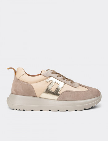 Kadın Hakiki Deri Bej Sneaker Ayakkabı