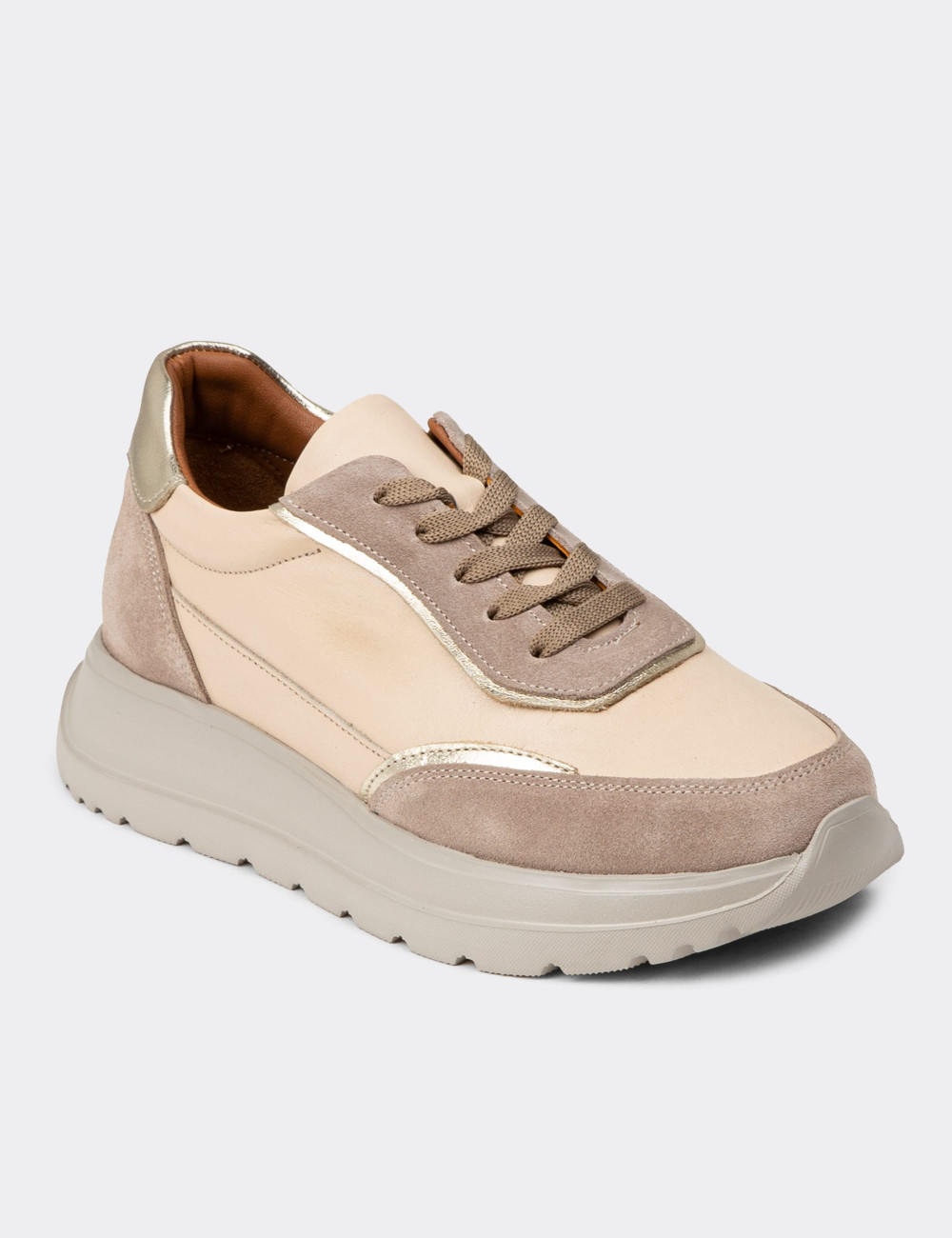 Kadın Hakiki Deri Bej Sneaker Ayakkabı - M0509ZBEJE01