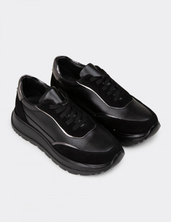 Kadın Hakiki Deri Siyah Sneaker Ayakkabı - M0509ZSYHE01