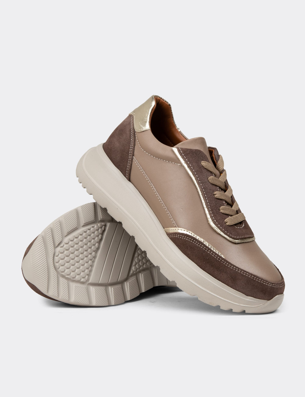 Kadın Hakiki Deri Vizon Renk Sneaker Ayakkabı - M0509ZVZNE01