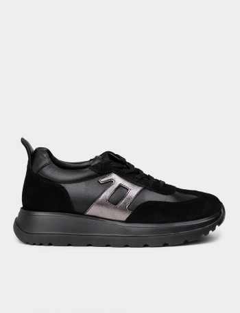 Kadın Siyah Hakiki Deri Sneaker Ayakkabı