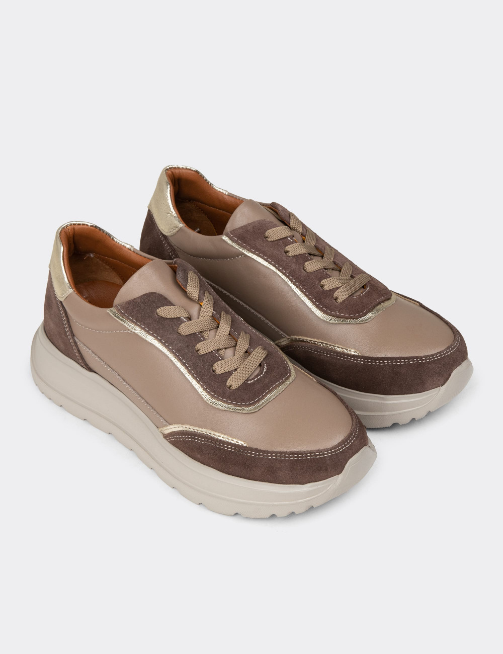 Kadın Hakiki Deri Vizon Renk Sneaker Ayakkabı - M0509ZVZNE01