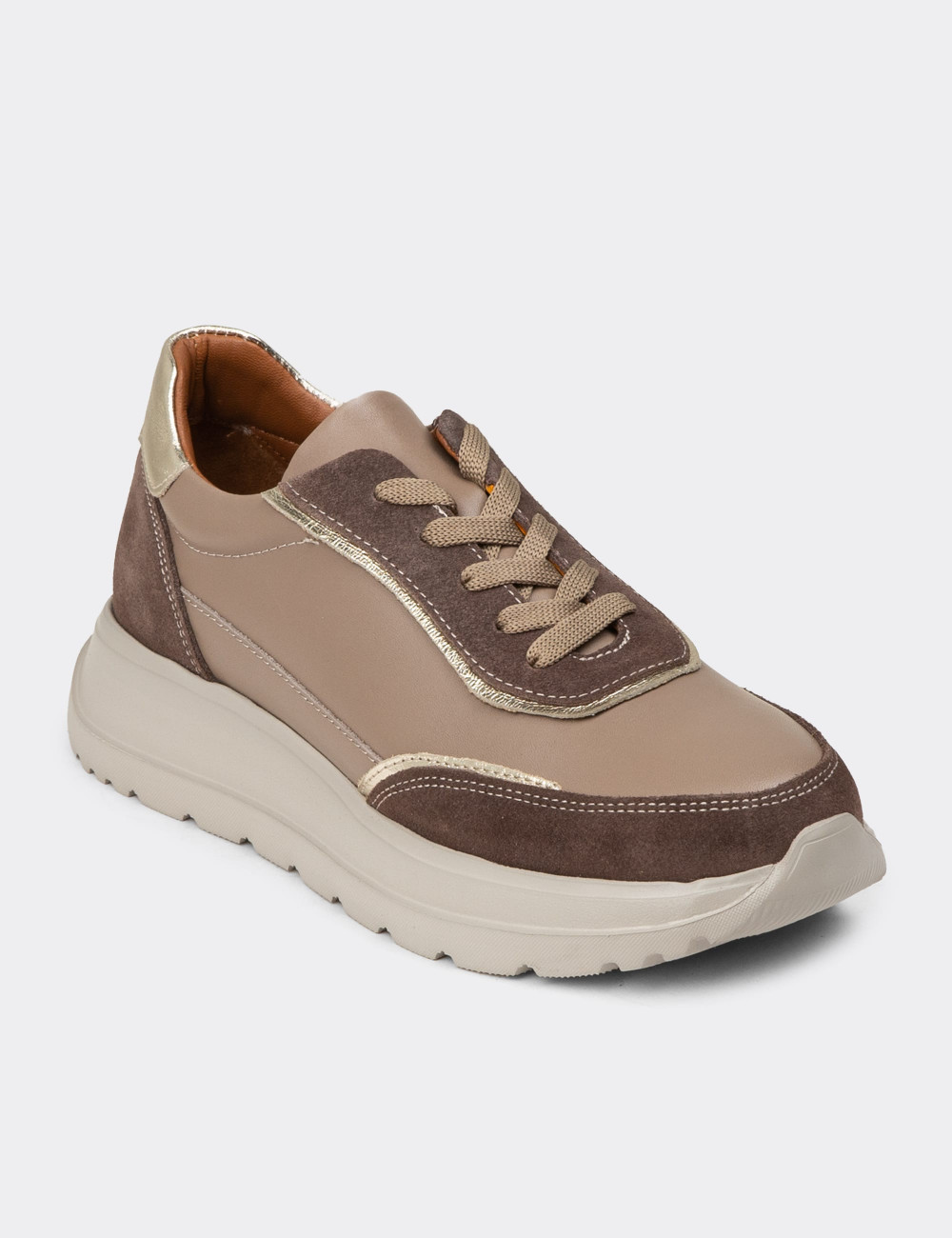 Kadın Hakiki Deri Vizon Renk Sneaker Ayakkabı - M0509ZVZNE01