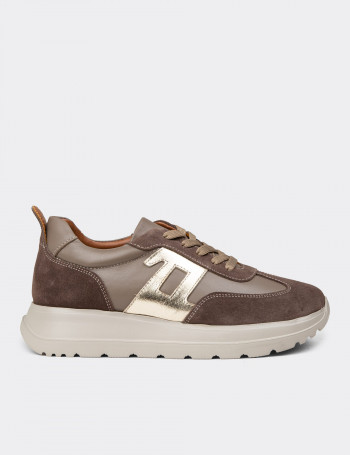 Kadın Hakiki Deri Vizon Renk Sneaker Ayakkabı