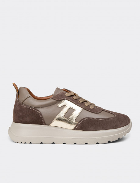 Kadın Hakiki Deri Vizon Renk Sneaker Ayakkabı