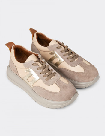Kadın Hakiki Deri Bej Sneaker Ayakkabı - M0510ZBEJE01