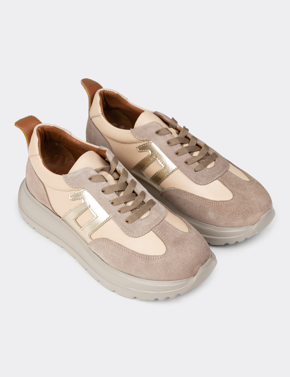 Kadın Hakiki Deri Bej Sneaker Ayakkabı - M0510ZBEJE01