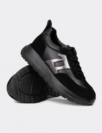 Kadın Siyah Hakiki Deri Sneaker Ayakkabı - M0510ZSYHE01
