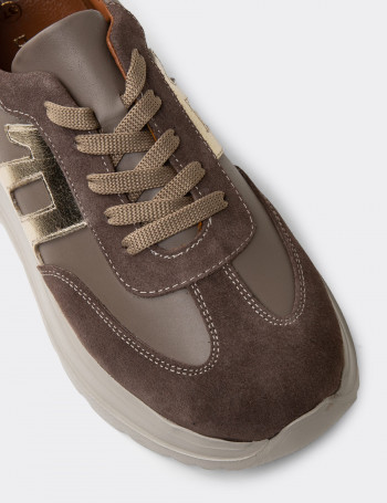 Kadın Hakiki Deri Vizon Renk Sneaker Ayakkabı
