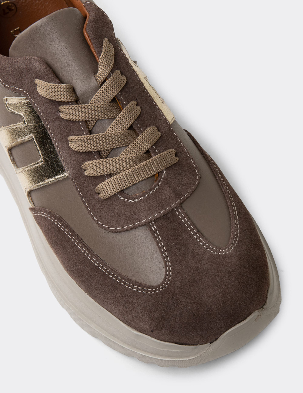 Kadın Hakiki Deri Vizon Renk Sneaker Ayakkabı - M0510ZVZNE01