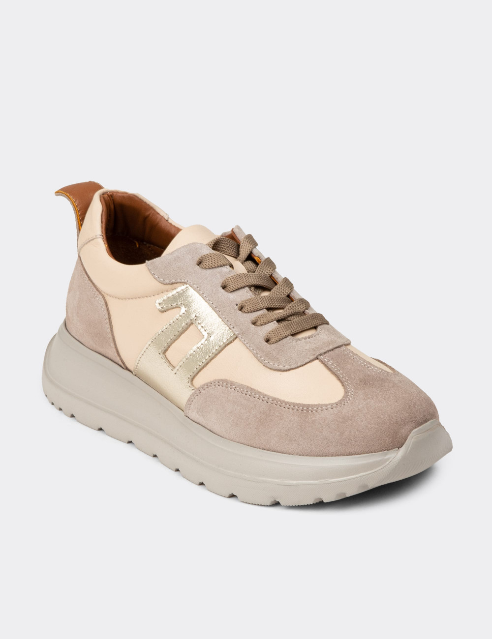 Kadın Hakiki Deri Bej Sneaker Ayakkabı - M0510ZBEJE01