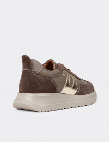 Kadın Hakiki Deri Vizon Renk Sneaker Ayakkabı - M0510ZVZNE01