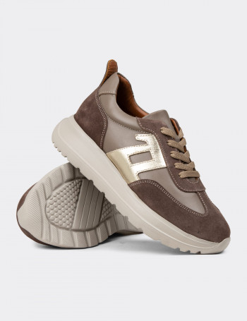 Kadın Hakiki Deri Vizon Renk Sneaker Ayakkabı - M0510ZVZNE01