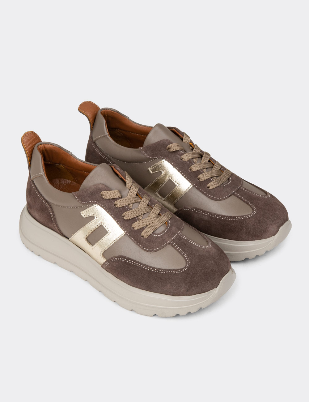 Kadın Hakiki Deri Vizon Renk Sneaker Ayakkabı - M0510ZVZNE01