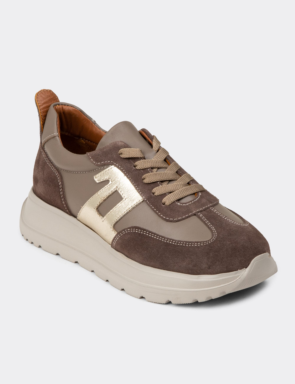 Kadın Hakiki Deri Vizon Renk Sneaker Ayakkabı - M0510ZVZNE01