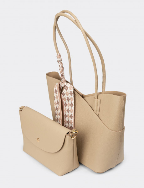 Vizon Rengi Kadın Omuz ve El Çantası