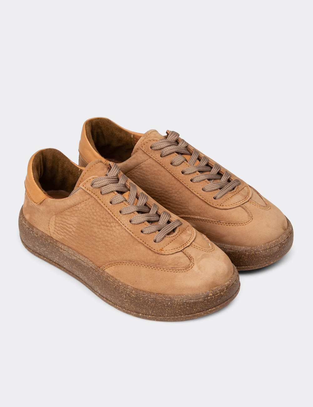 Kadın Hakiki Nubuk Taba Renk Sneaker Ayakkabı - SE620ZTBAC01