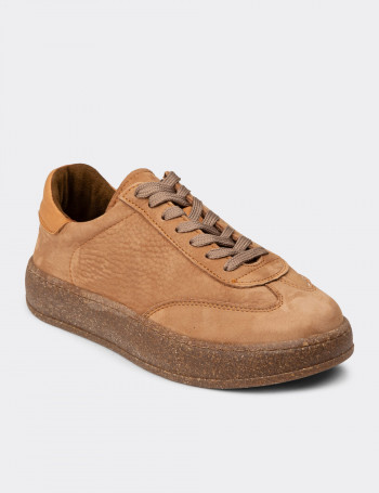 Kadın Hakiki Nubuk Taba Renk Sneaker Ayakkabı