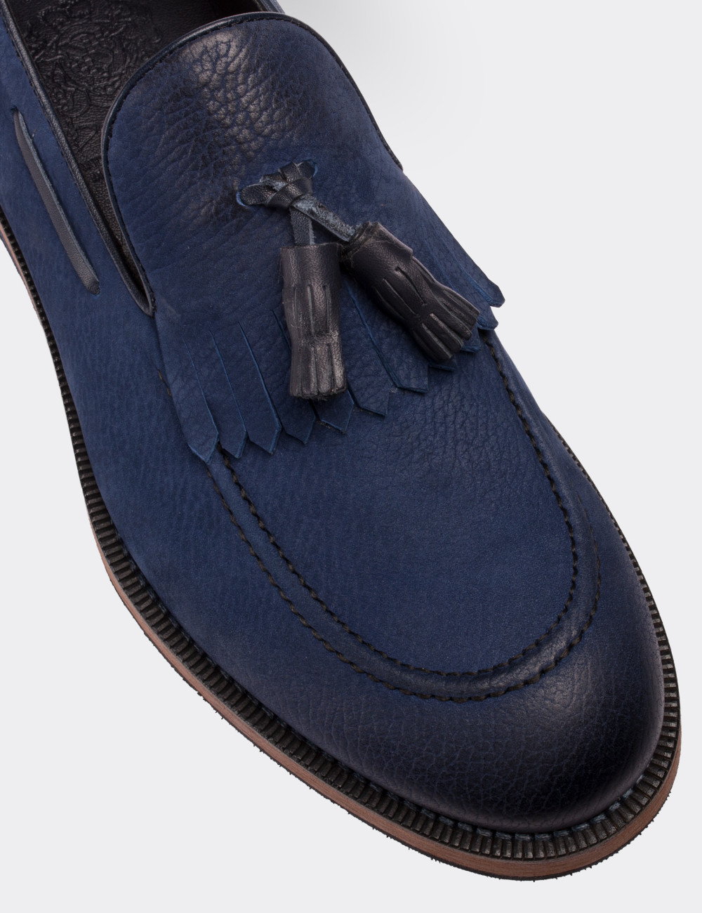 Hakiki Nubuk Mavi Loafer Erkek Ayakkabı - 01682MMVIE01