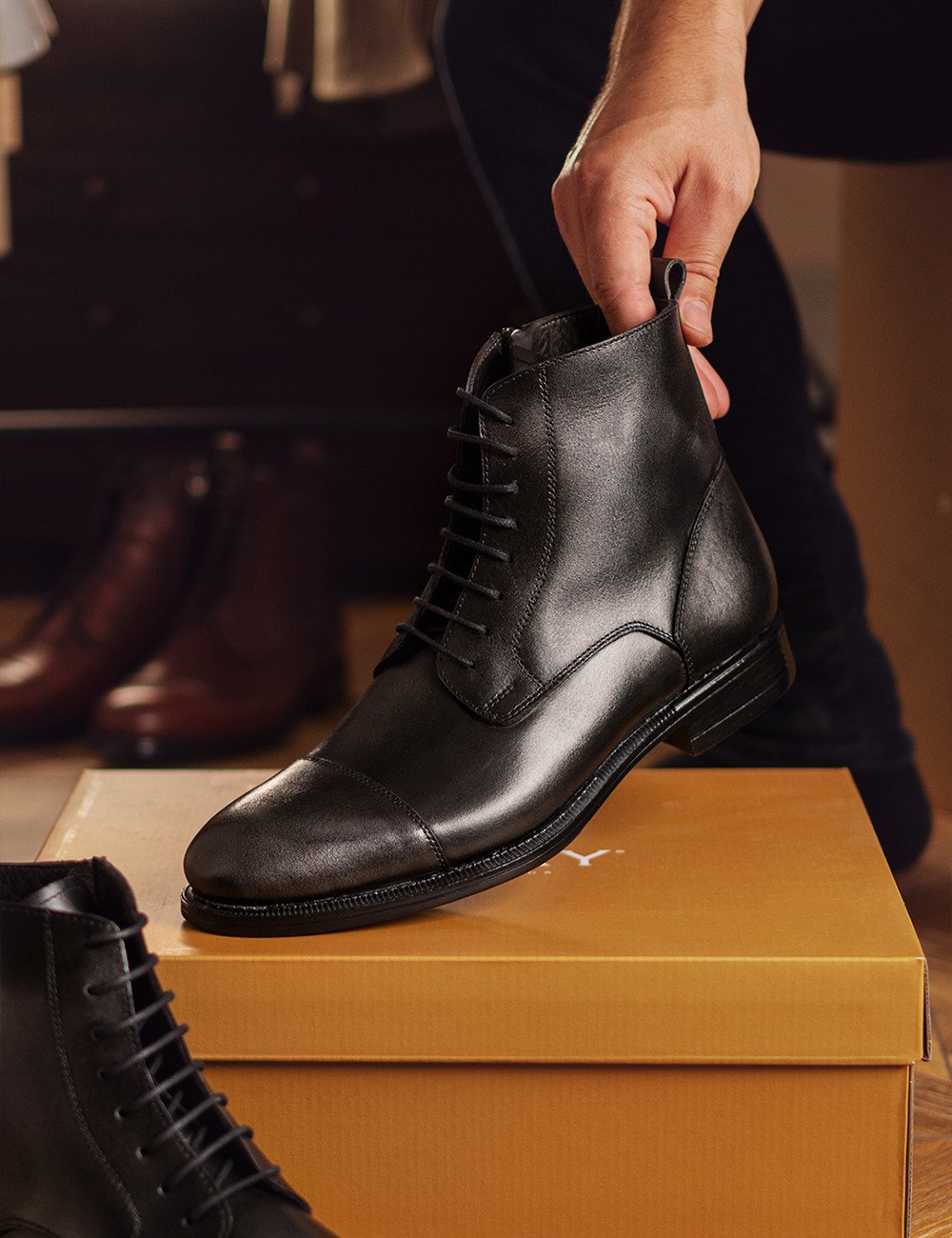 Erkek Hakiki Deri Antrasit Fermuarlı Bot - 01974MANTC02