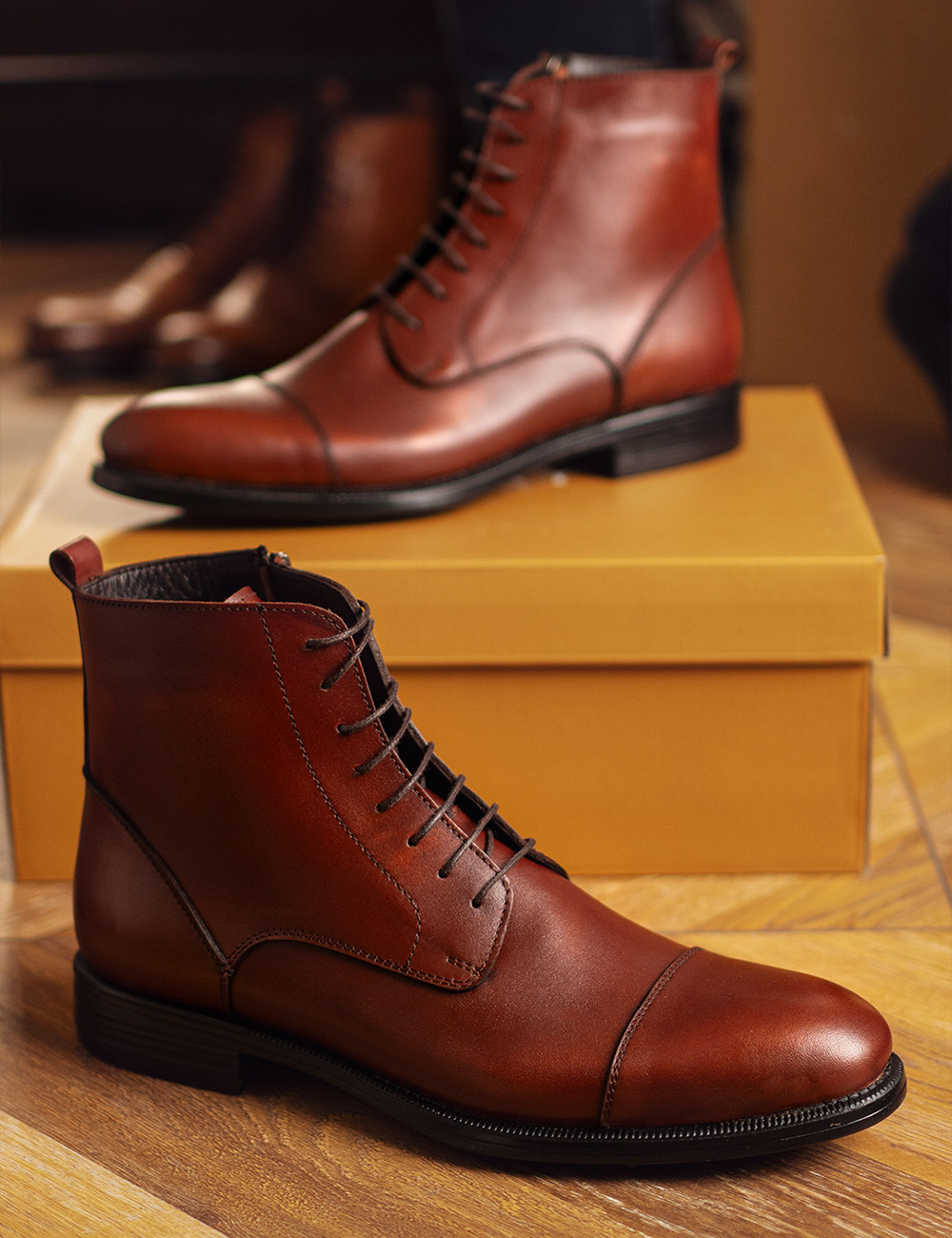 Erkek Hakiki Deri Bakır Rengi Fermuarlı Bot - 01974MBKRC02