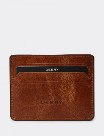 Hakiki Deri Vintage Taba Rengi Yatay Erkek Kartlık