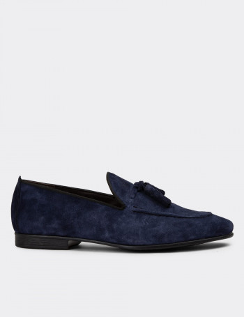 Erkek Hakiki Süet Lacivert Loafer Ayakkabı