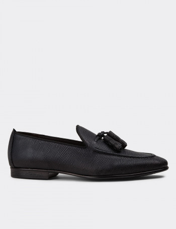 Erkek Hakiki Deri Lacivert Loafer Ayakkabı