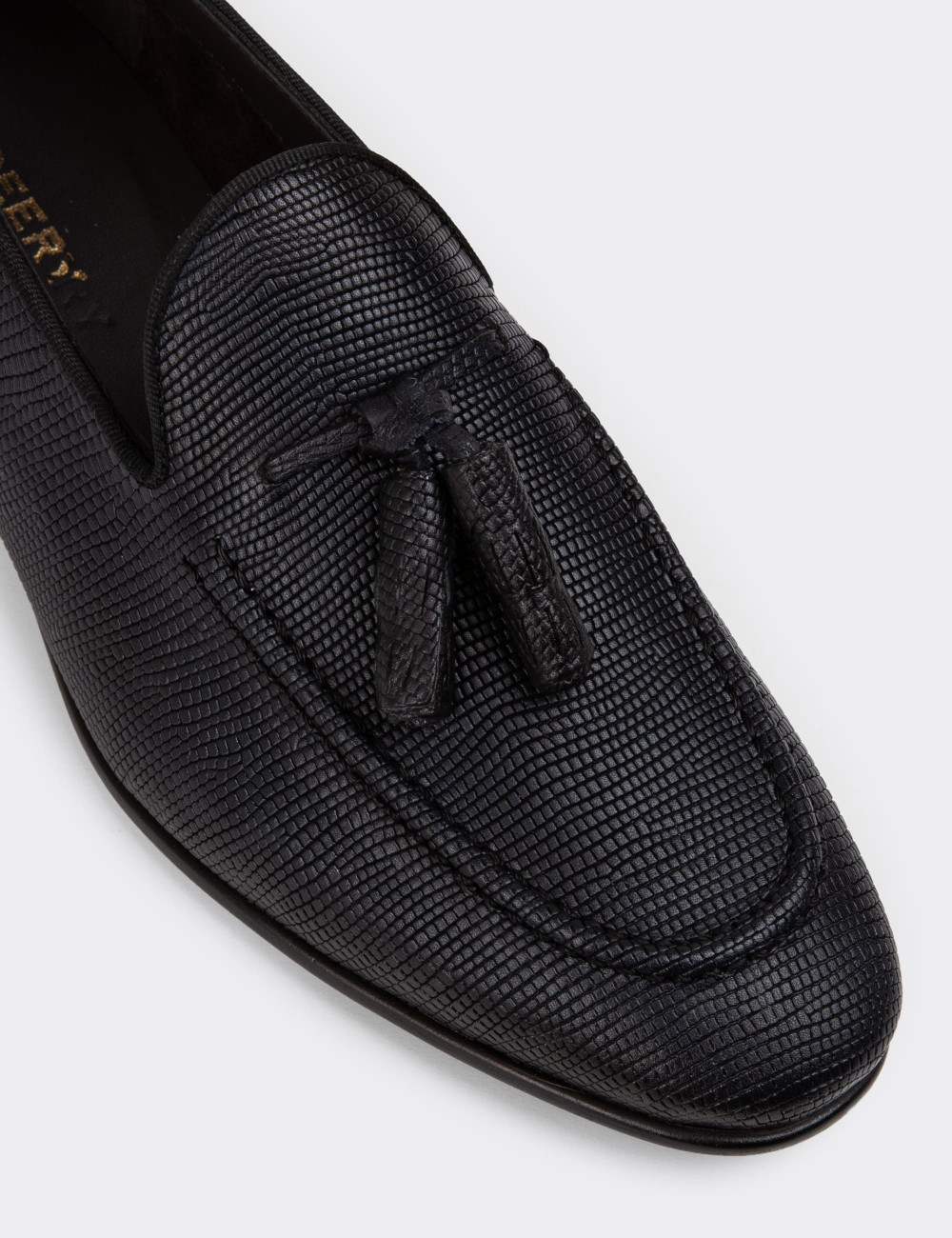 Erkek Hakiki Deri Lacivert Loafer Ayakkabı - 01701MLCVC24