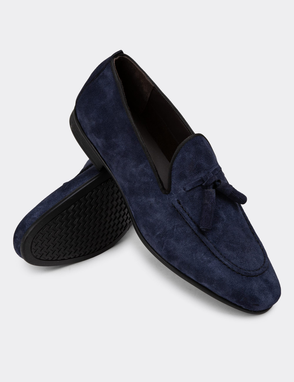 Erkek Hakiki Süet Lacivert Loafer Ayakkabı - 01701MLCVC32