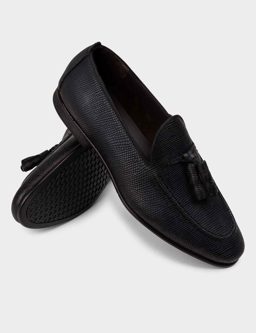 Erkek Hakiki Deri Lacivert Loafer Ayakkabı - 01701MLCVC24