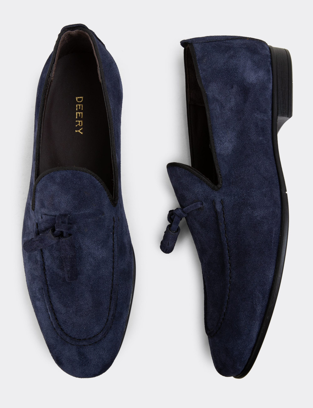 Erkek Hakiki Süet Lacivert Loafer Ayakkabı - 01701MLCVC32