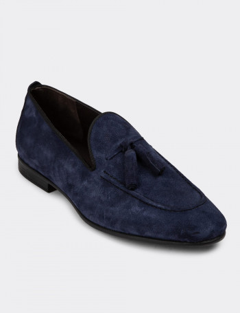 Erkek Hakiki Süet Lacivert Loafer Ayakkabı