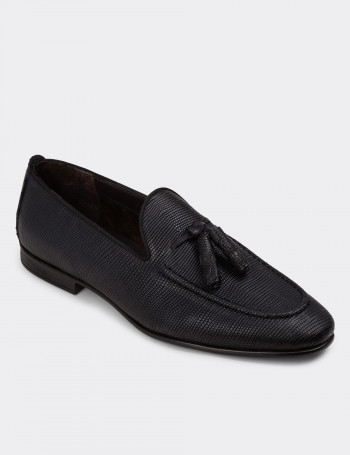 Erkek Hakiki Deri Lacivert Loafer Ayakkabı
