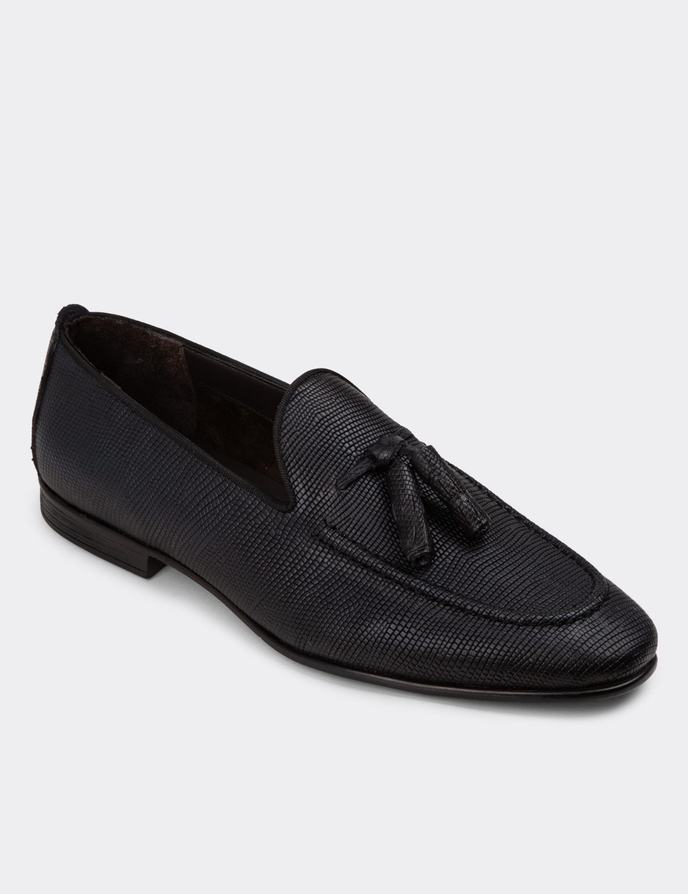 Erkek Hakiki Deri Lacivert Loafer Ayakkabı - 01701MLCVC24