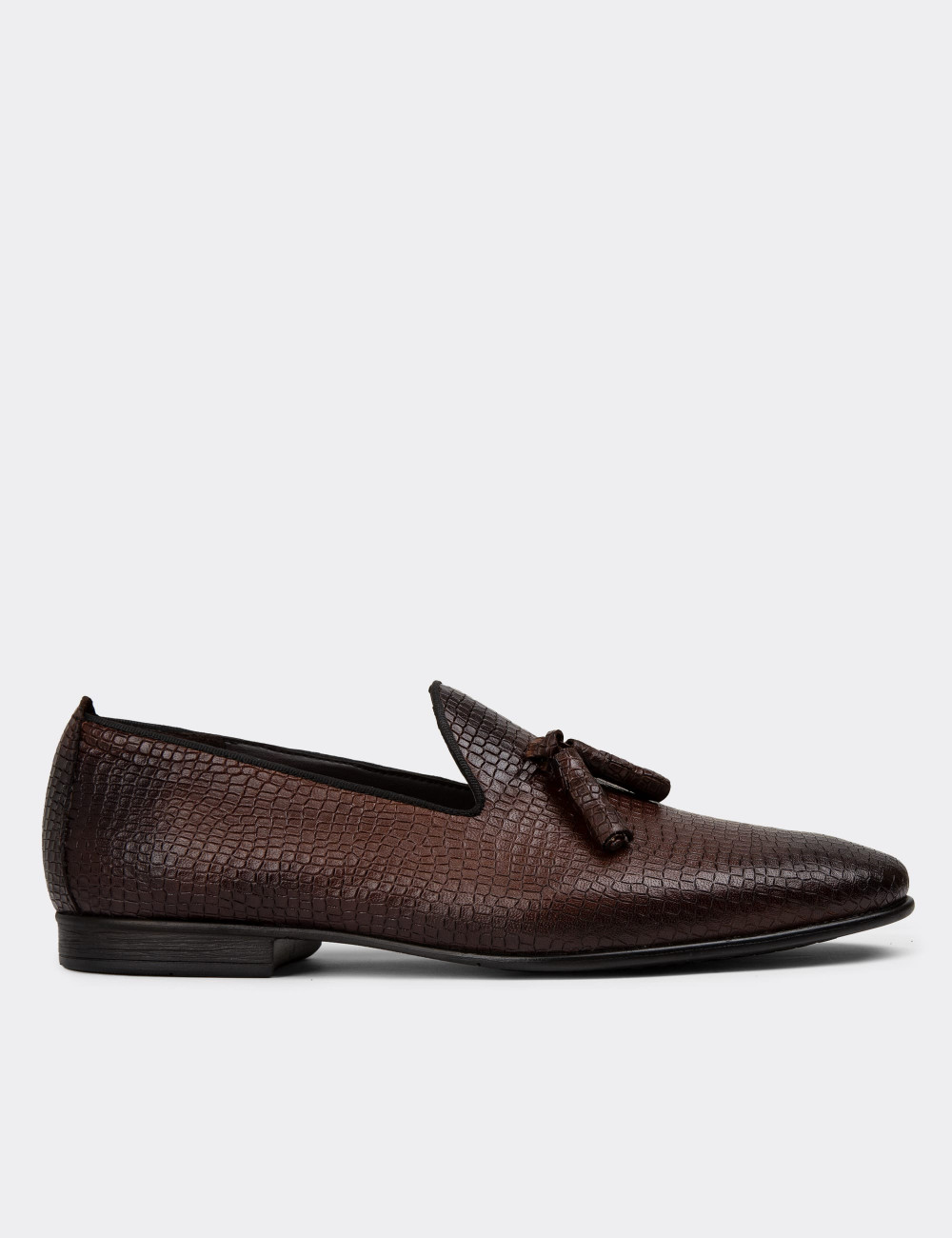Erkek Kahverengi Hakiki Deri Püsküllü Loafer - 01702MKHVC21