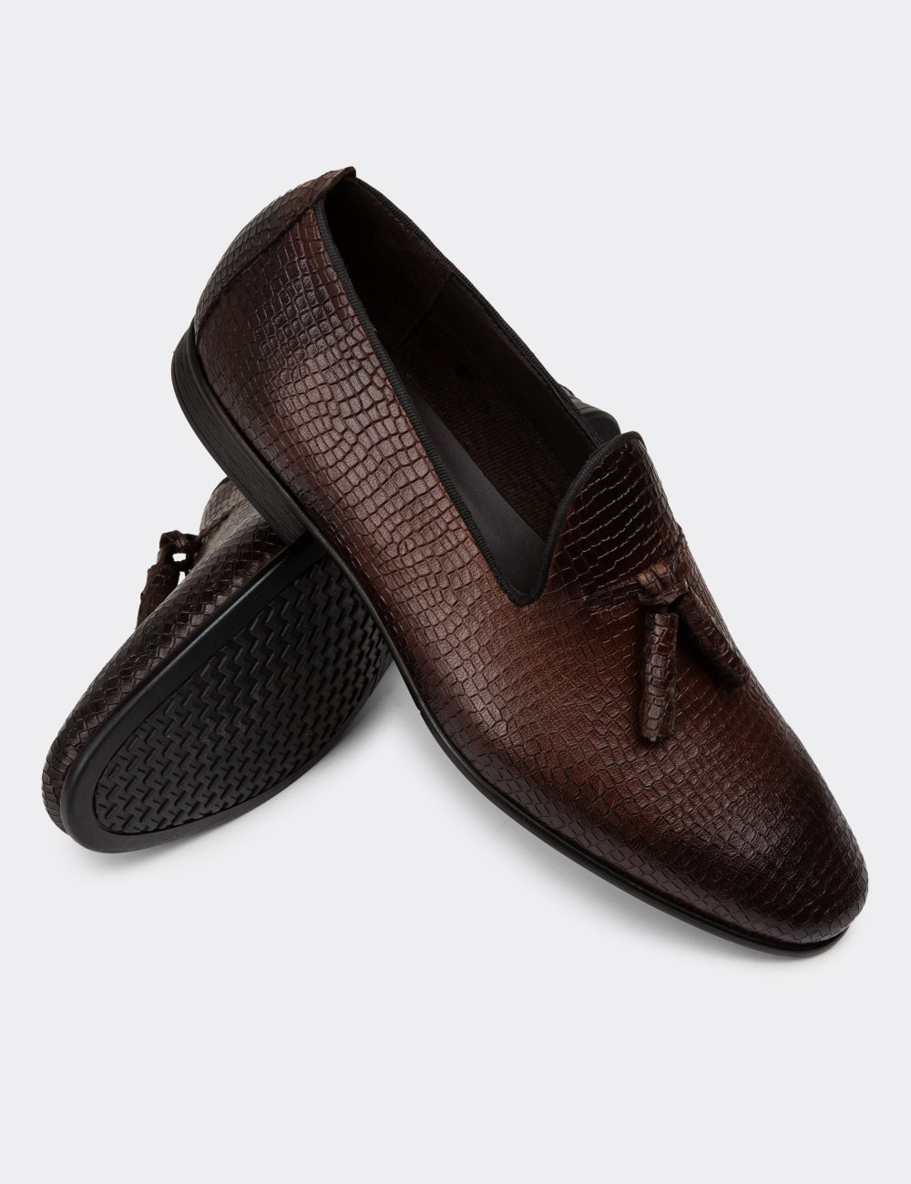 Erkek Kahverengi Hakiki Deri Püsküllü Loafer - 01702MKHVC21