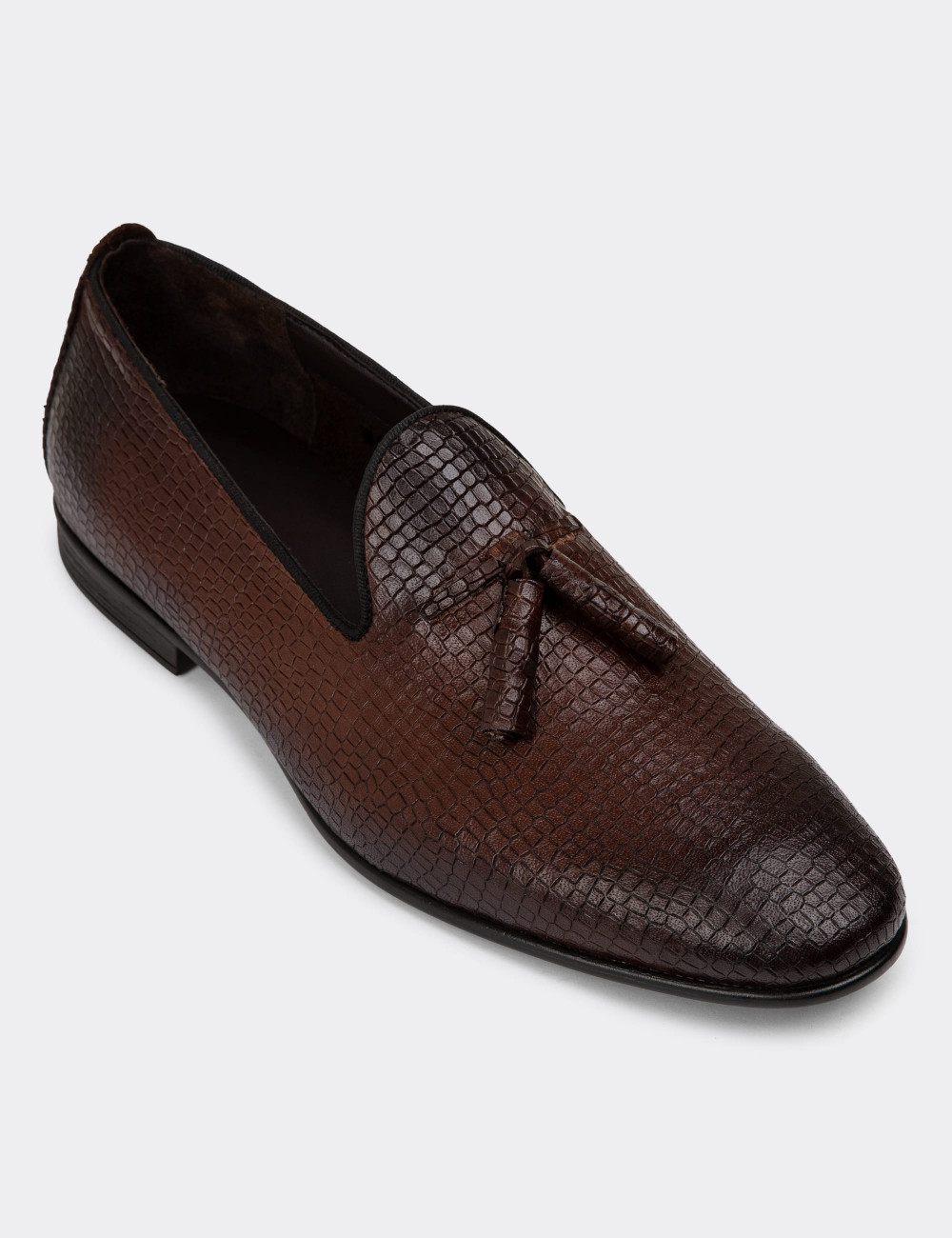 Erkek Kahverengi Hakiki Deri Püsküllü Loafer - 01702MKHVC21