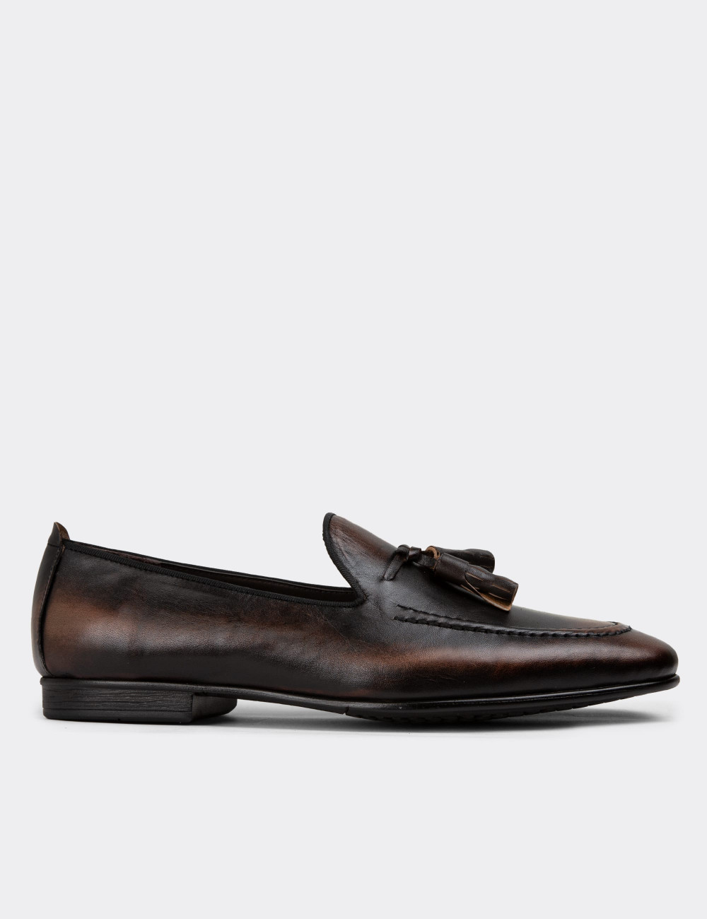 Erkek Hakiki Deri Vintage Kahverengi Loafer Ayakkabı - 01701MKHVC29