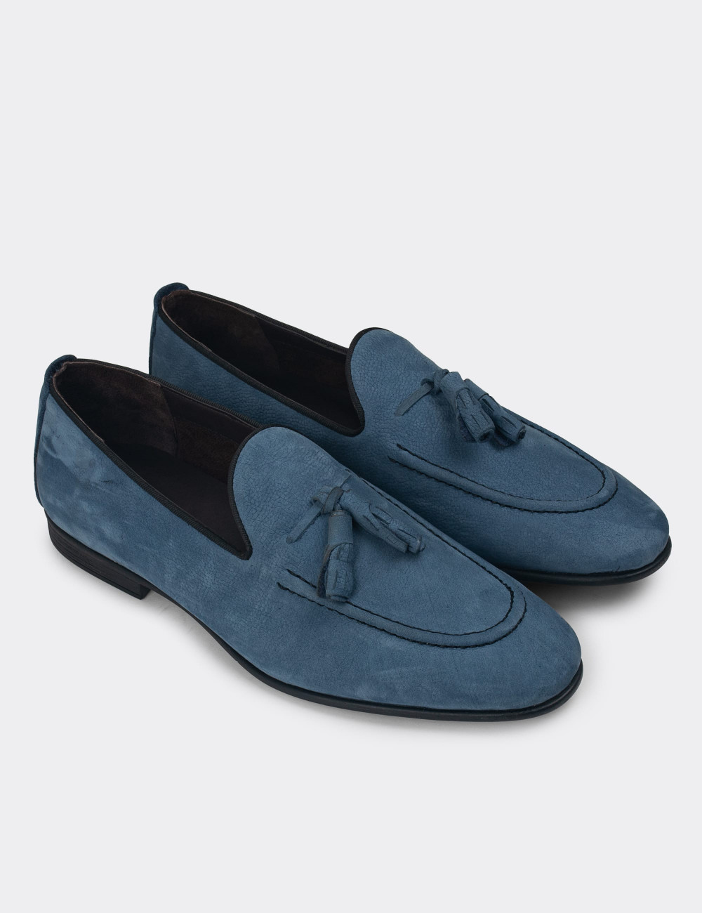 Erkek Hakiki Nubuk Mavi Loafer Ayakkabı - 01701MMVIC07