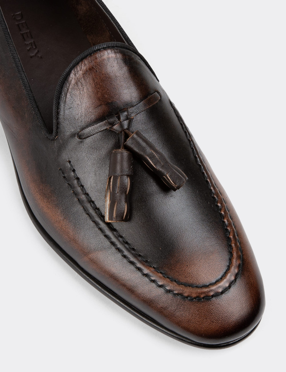 Erkek Hakiki Deri Vintage Kahverengi Loafer Ayakkabı - 01701MKHVC29