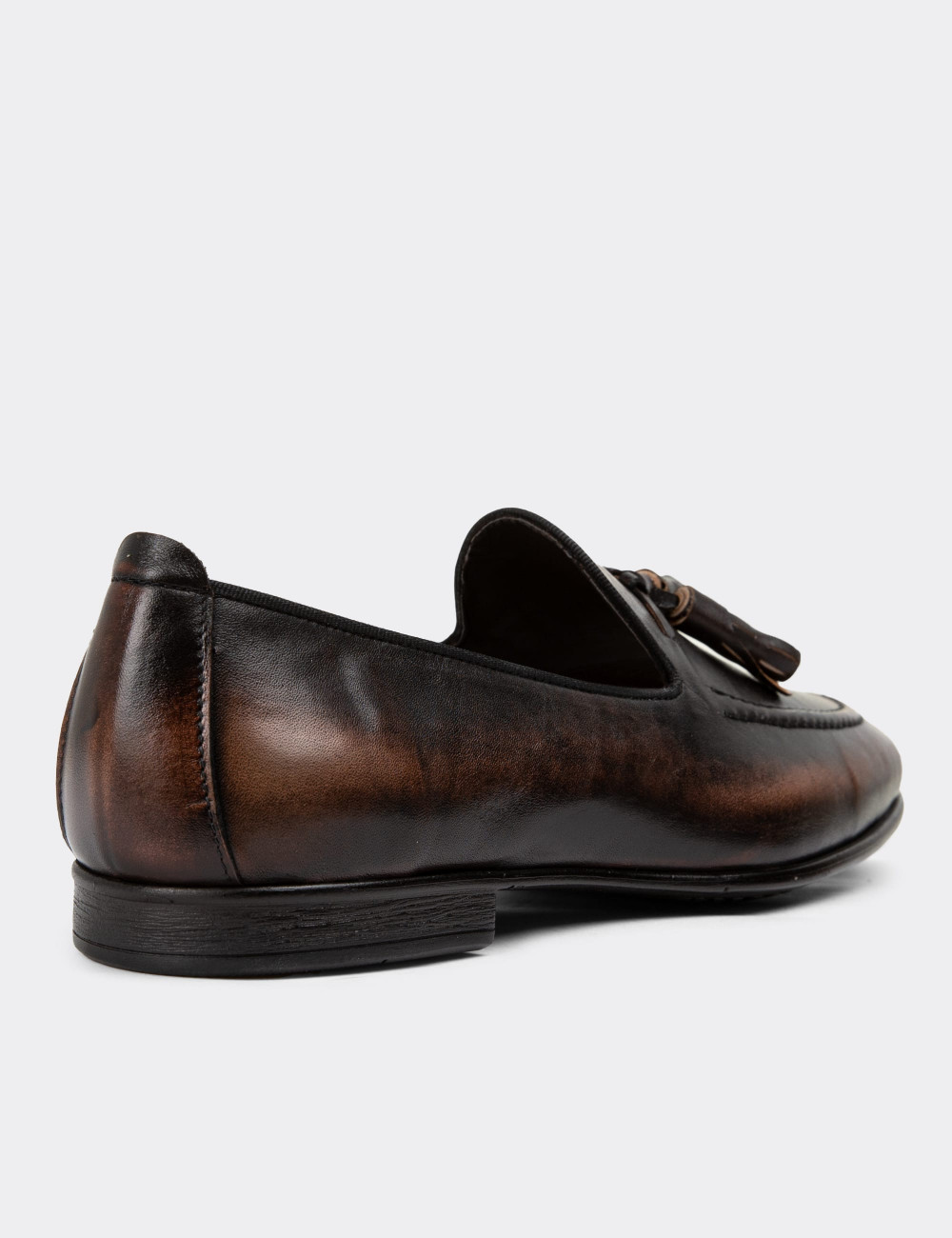 Erkek Hakiki Deri Vintage Kahverengi Loafer Ayakkabı - 01701MKHVC29