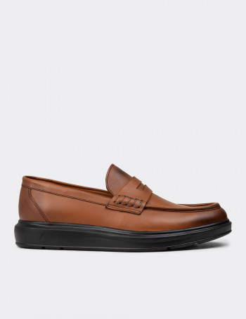 Erkek Hakiki Deri Taba Renk Loafer Ayakkabı