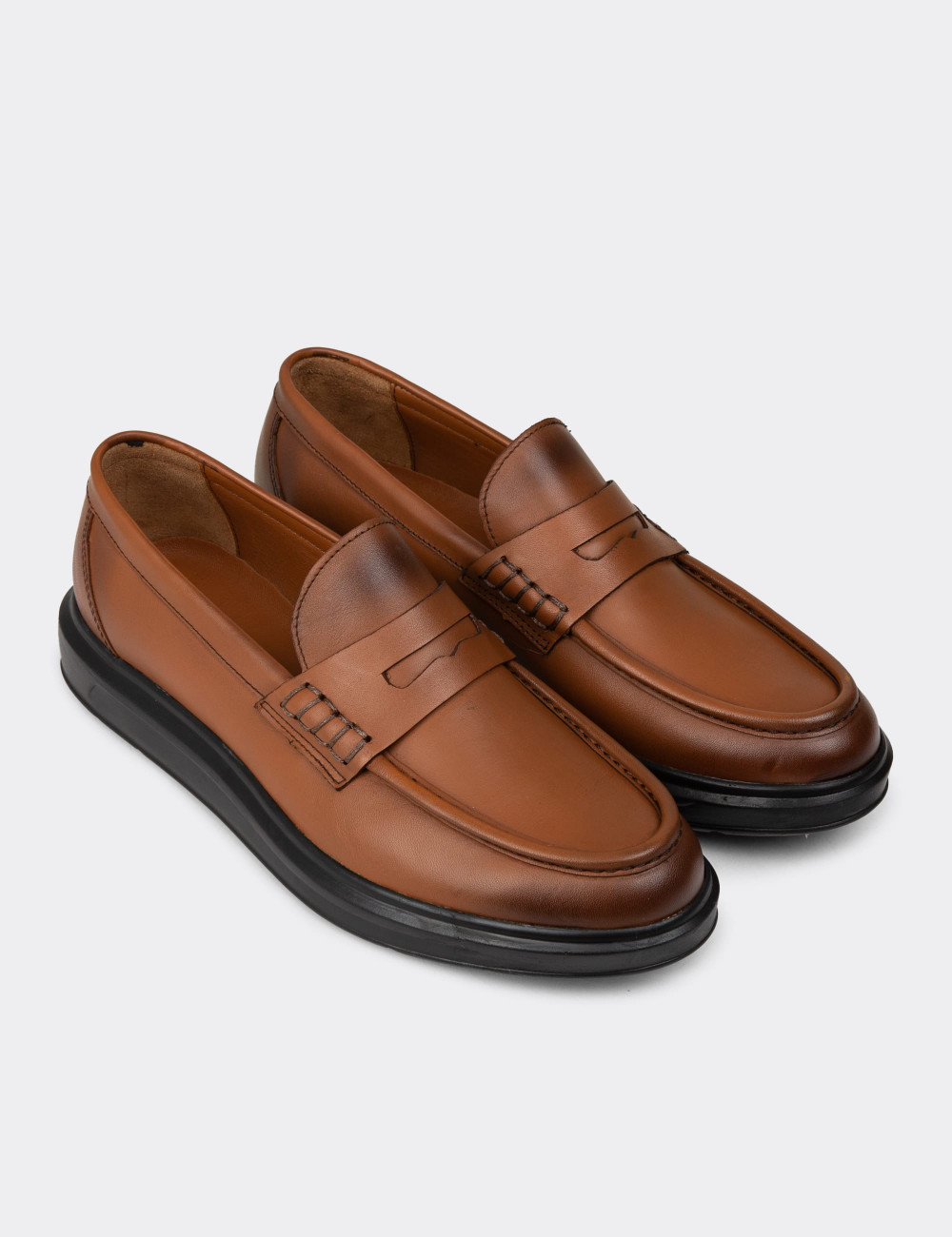 Erkek Hakiki Deri Taba Renk Loafer Ayakkabı - 02000MTBAP01